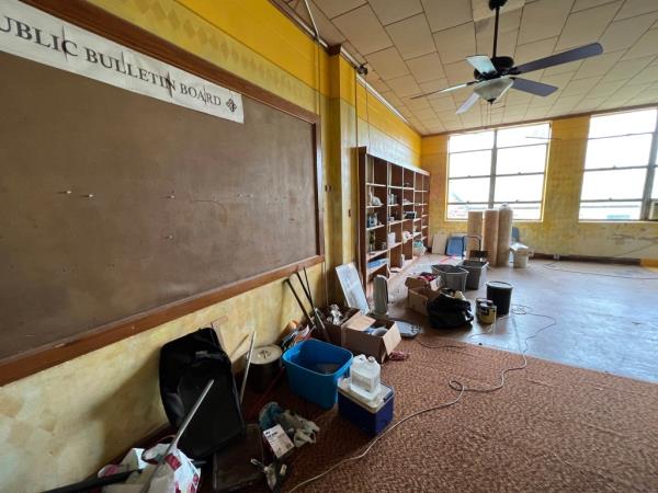 An old classroom with the chalk board. 
