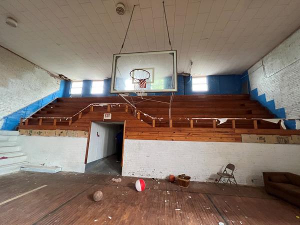 The bleachers at the gymnasium. 