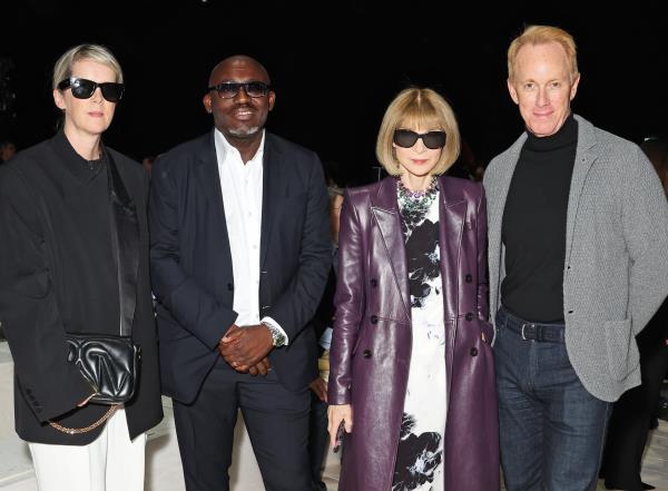 Laura Ingham, Editor-In-Chief of British Vogue ,Edward Enninful, Editor-In-Chief of American Vogue, Chief Co<em></em>ntent Officer of Co<em></em>nde Nast Anna Wintour, and Co<em></em>nde Nast CEO Roger Lynch attend the Alexander McQueen Spring/ Summer '24 show during Paris Fashion Week on Sept 30.
