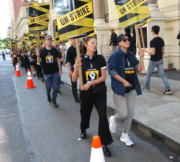 Michelle Gomez is seen on the SAG-AFTRA picket line on Sept. 19 in New York City. 