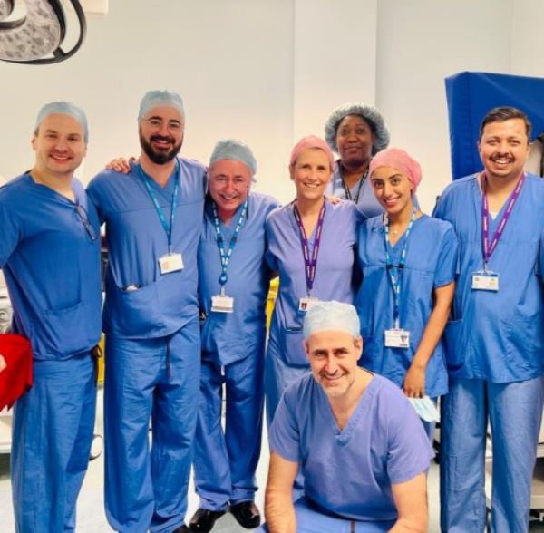 The womb transplant team, including Professor Richard Smith, third left, and Isabel Quiroga, fourth left