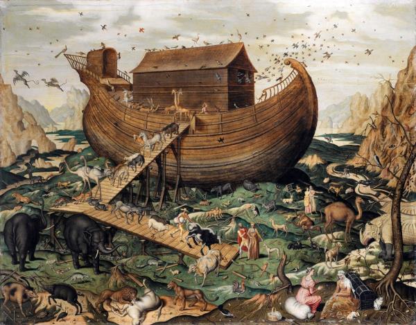 A 1570 painting by artist Simon De Myle shows a rendering of Noah's Ark on Mount Ararat.