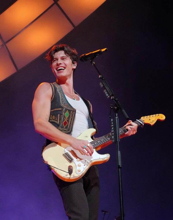Shawn Mendes performs o<em></em>nstage during the opening night of Shawn Mendes Wonder: The World Tour at Moda Center on June 27, 2022 in Portland, Oregon. (