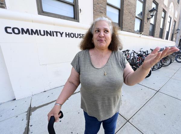 Gloria Velez stands outside the YMCA in Park Slope. 