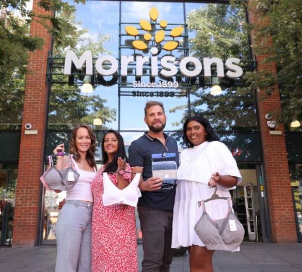 Undated handout photo issued by Morrisons of testicular and breast cancer survivors, Natalie Robinson, Edward Solly, Shannon Alexandra and Kreena Dhiman holding the new Nutmeg underwear with NHS messaging, which will go on sale as part of an NHS England and Morrisons partnership to encourage shoppers to co<em></em>ntact their GP practice if they spot potential symptoms of breast and testicular cancer. Issue date: Mo<em></em>nday August 21, 2023. PA Photo. See PA story HEALTH Underwear. Photo credit should read: Morrisons/PA Wire NOTE TO EDITORS: This handout photo may o<em></em>nly be used for editorial reporting purposes for the co<em></em>ntemporaneous illustration of events, things or the people in the image or facts mentio<em></em>ned in the caption. Reuse of the picture may require further permission from the copyright holder.