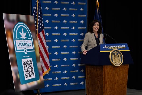 NY Gov. Kathy Hochul made a CaCannabis Enforcement Announcement at the Department of Taxation and Finance in downtown Brooklyn on June 22, 2023.