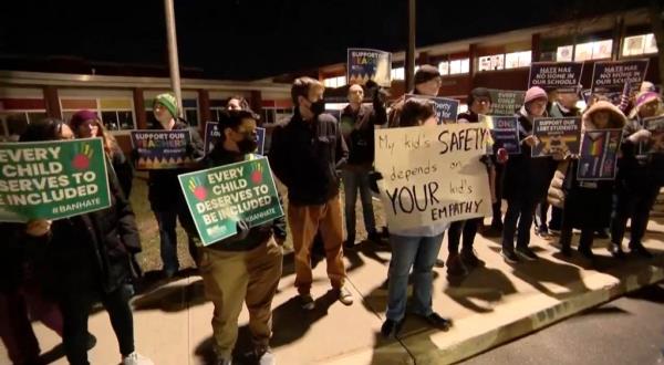 Dueling protests outside Norwood Avenue Elementary School in Port Jefferson Station