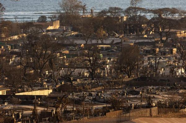 pictured are burned homes and buildings in Lahaina.