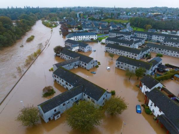 Alamy Live News. 2T2K8G2 Brechin, Scotland, UK. 20th October 2023. Aerial views of Brechin after the River South Esk breaks its banks in the early hours on Friday. Many streets adjacent to the river are flooded and residents were evacuated on Thursday night until Friday morning. Storm Babet has brought exceptio<em></em>nally heavy rainfall and winds over the last 24hours. Iain Masterton This is an Alamy Live News image and may not be part of your current Alamy deal . If you are unsure, please co<em></em>ntact our sales team to check.