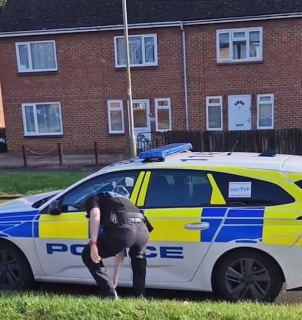 Uncleared grabs of a police officer being made to pick up litter they through out of their car, credit: TikTok/immykhaliq