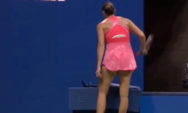 Sabalenka smashed her racket in the middle of the second set.