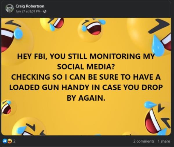from facebook page of Craig Robertson