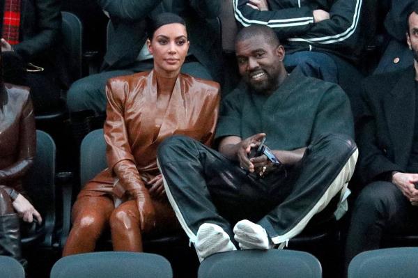 Kim Kardashian and Kanye West attend the Balenciaga show as part of the Paris Fashion Week  on March 1, 2020.