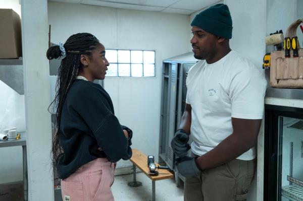 Sydney and Marcus (Lio<em></em>nel Boyce) share a moment amidst the chaos of rebuilding the restaurant.