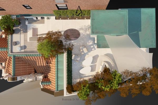 Aerial of 3 Riverside Drive. 