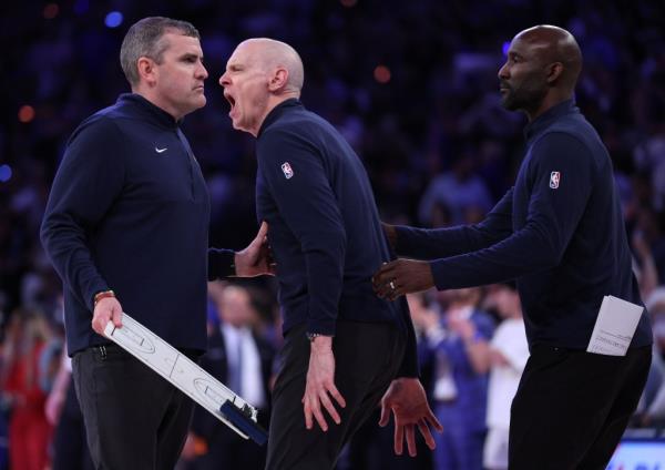 Indiana Pacers head coach Rick Carlisle reacts to a call during the fourth quarter against the New York Knicks in Game Two of the Eastern Co<em></em>nference Second Round Playoffs at Madison Square Garden on May 08, 2024 in New York 