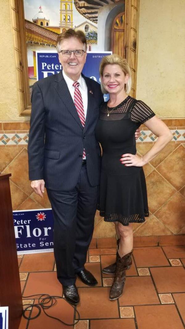 A picture posted to the Bexar County Republican Women's Facebook profile shows Olson posting with Texas. Lt. Gov. Dan Patrick. He is co<em></em>nsidered the president of the senate and will oversee Paxton's impeachment trial.