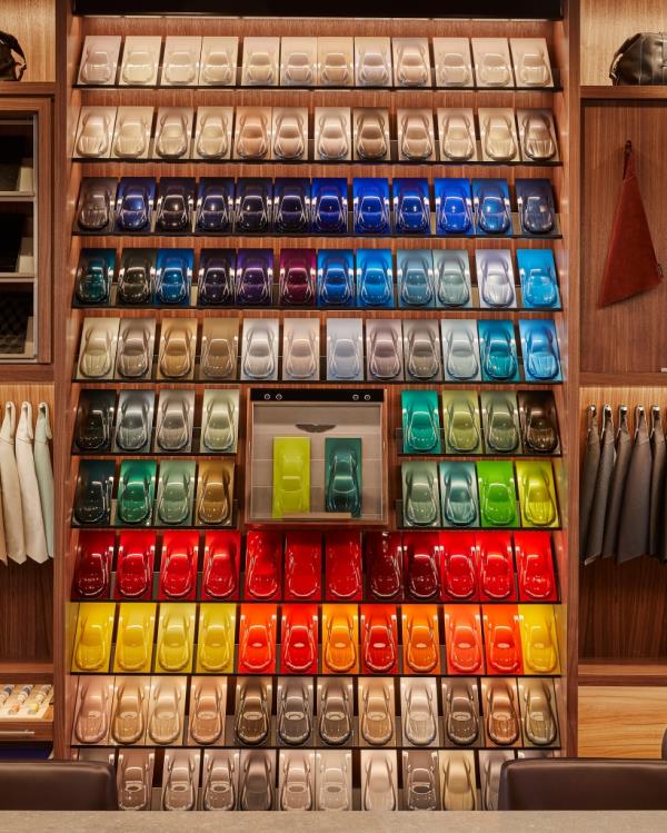 A wall of color samples for clients to browse.