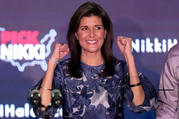 Nikki Haley speaks at a New Hampshire primary night rally, in Concord, N.H
