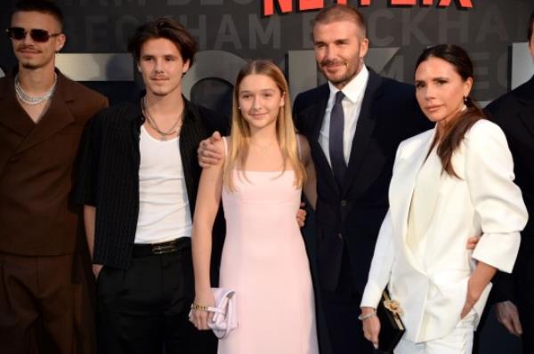 Mandatory Credit: Photo by Richard Young/Shutterstock (14135242ah) Romeo Beckham, Cruz Beckham, Harper Beckham, David Beckham and Victoria Beckham 'Beckham' TV show premiere, Curzon Mayfair, London, UK - 03 Oct 2023