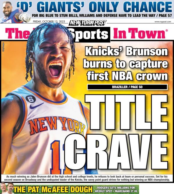 The New York Post back page for Friday, Oct. 13, 2023.