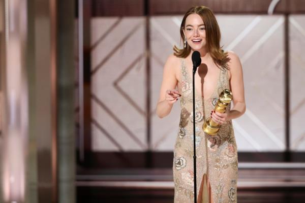 Emma Stone at the 81st Golden Globes on January 7, 2024.