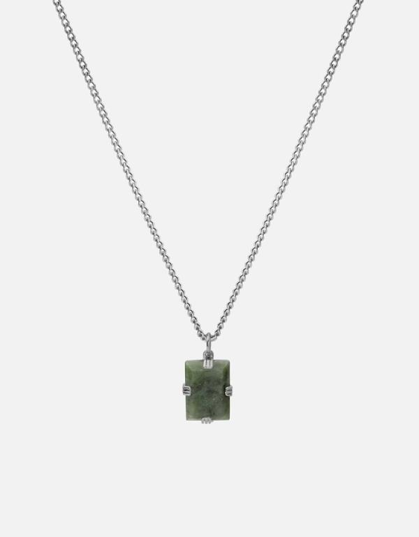 A sterling silver Miansai necklace with a green jasper pendant