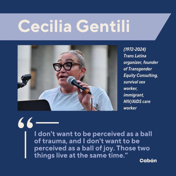 Screenshot of Cecilia Gentili's photo and biographical info shared in Councilwoman Tiffany Caban's email. celebrating Women's History Month. 