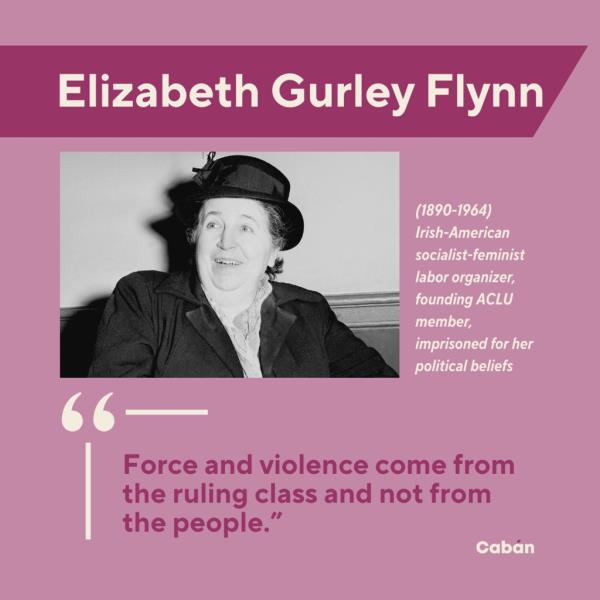 Screenshot of Elizabeth Gurley Flynn's photo and biographical info shared in Councilwoman Tiffany Caban's email. celebrating Women's History Month. 