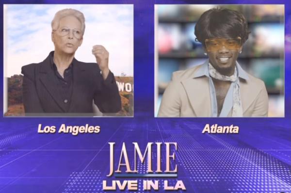 Jamie Lee Curtis and Offset in the promotio<em></em>nal video for his and his wife Cardi B's song 