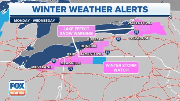 Some parts of western New York could pick up well over a foot of snow wher<em></em>e the heaviest lake-effect snow bands set up. 