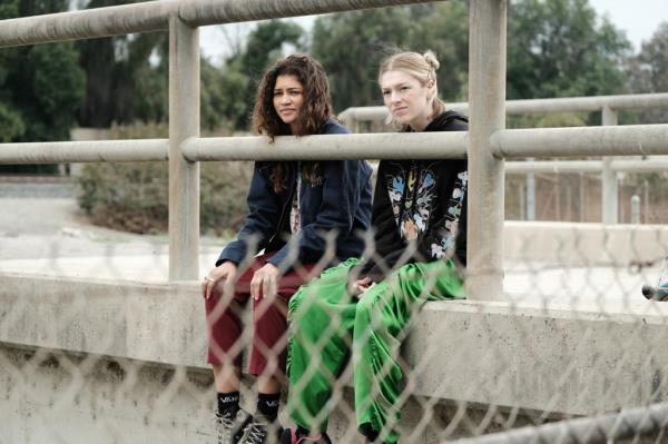Zendaya and Hunter Schafer in a scene from HBO's 