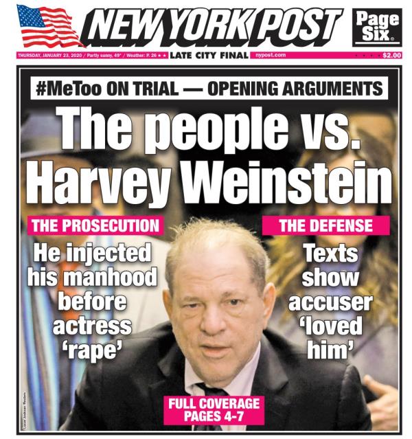 NY Post cover for Thursday, January, 23, 2020 Front page