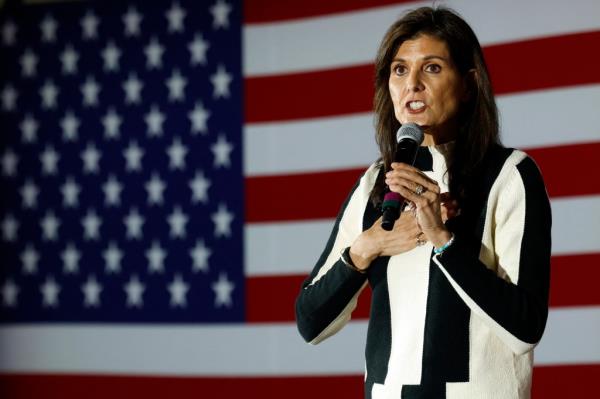 Nikki Haley speaks during a campaign rally in Troy, Michigan, on February 25, 2024. 