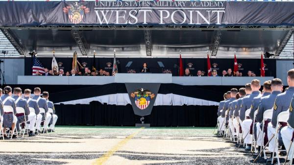 Vice President Kamala Harris speaks at the West Point Graduation Ceremony on May 27, 2023 in West Point, NY.