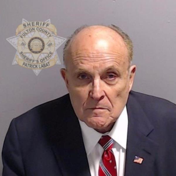Rudy Giuliani, who served as former U.S. Do<em></em>nald Trump's perso<em></em>nal lawyer, is shown in a police booking mugshot released by the Fulton County Sheriff's Office.