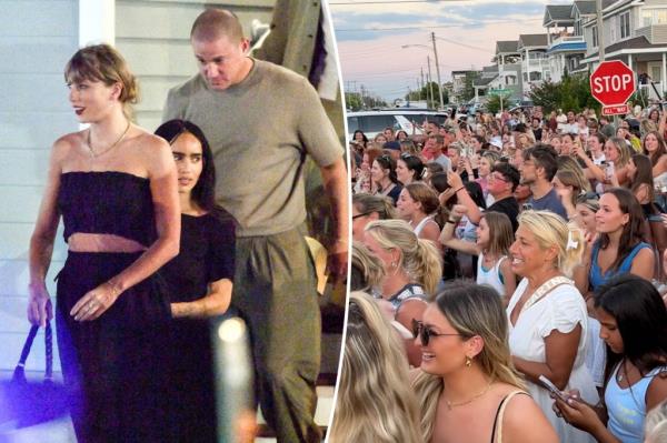 Hundreds of Swifties swarmed the so<em></em>ngstress on Friday evening as she left a restaurant on Long Beach Island in New Jersey.