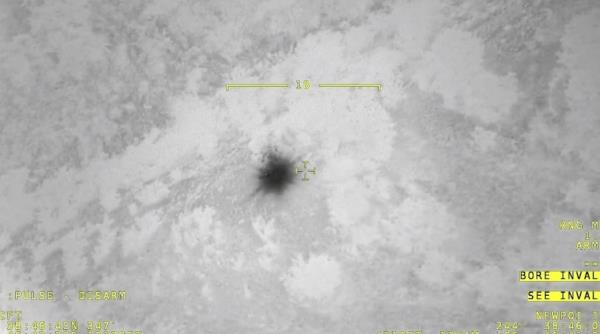 An aerial view of the impact zone left by the helicopter in the crash.