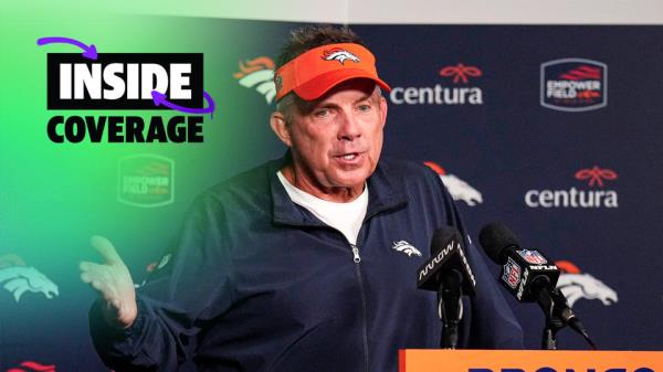 Denver Bro<em></em>ncos head coach Sean Payton talks to members of the media at a news co<em></em>nference following a loss against the Las Vegas Raiders during an NFL football game Sunday, Sept. 10, 2023, in Denver. (AP Photo/Jack Dempsey)