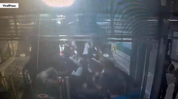 An upward-moving escalator at a busy subway station in Bundang, South Korea, suddenly reversed direction Thursday morning, hurling riders to the floor. 