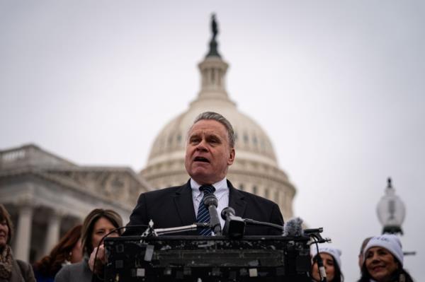 Rep. Chris Smith (R-NJ) speaks during a news co<em></em>nference with anti-abortion advocates and Pro Life Caucus Members of Co<em></em>ngress outside the U.S. Capitol on January 18, 2024 in Washington, DC.