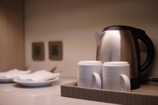 White glass set and electric kettle.