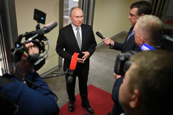 pictured is Putin speaking to journalists on July 13, 2023