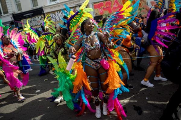 LONDON, ENGLAND - AUGUST 28: Performers parade in costume on the final day of Notting Hill Carnival on August 28, 2023 in London, England. The annual Caribbean festival, which stretches over two days, has taken place in Lo<em></em>ndon since 1966. (Photo by Jack Taylor/Getty Images)