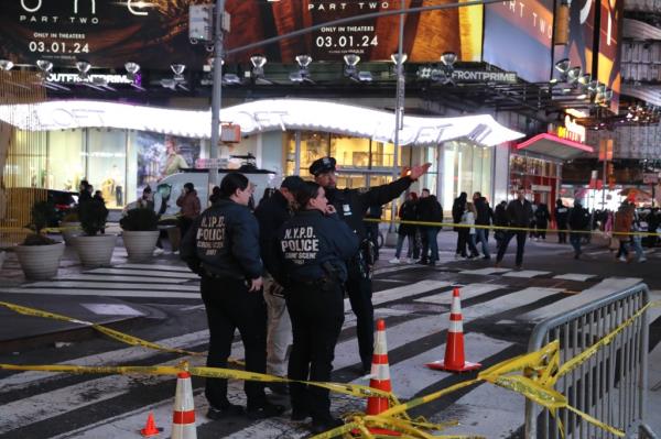 Police activity at the scene wher<em></em>e a woman was shot inside a store in Times Square possibly JD Sports store near Broadway & W 42nd street in Manhattan.