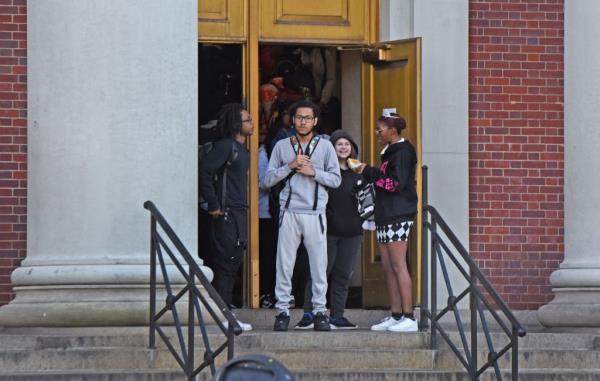 Students seen in doorway of August Martin school in Queens.