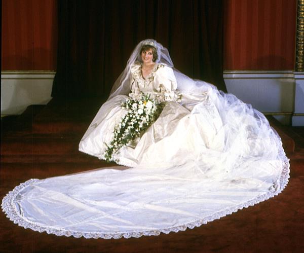 Princess Diana in her wedding dress.