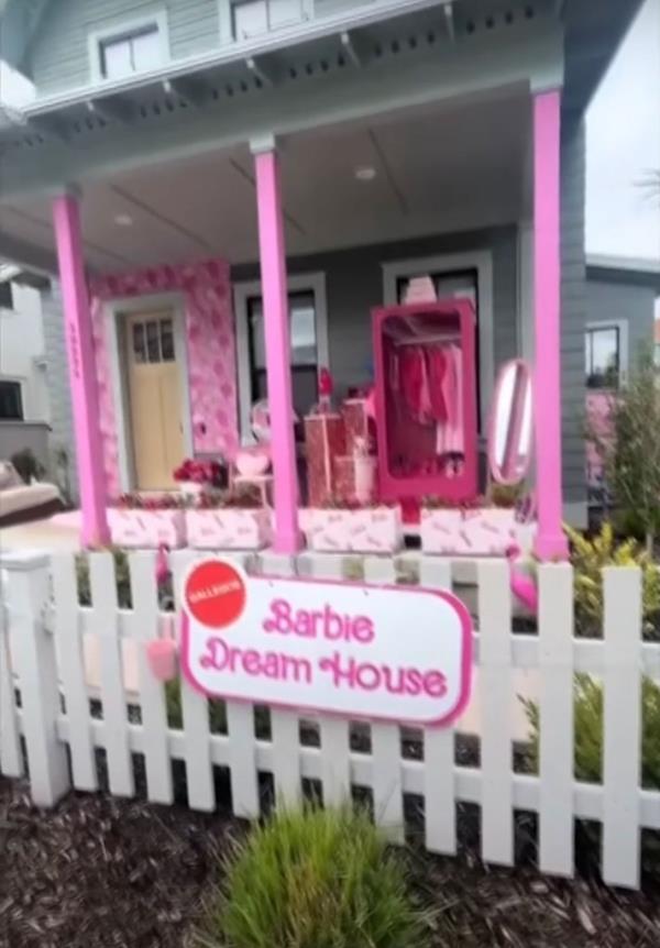 A home decorated with pink to look like Barbie's Dreamhouse in South Jordan, Utah. 
