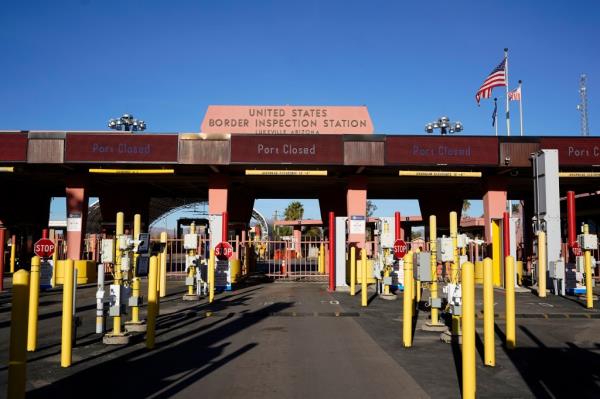 The border crossing sits closed Friday, Dec. 15, 2023, at Lukeville, Ariz. 