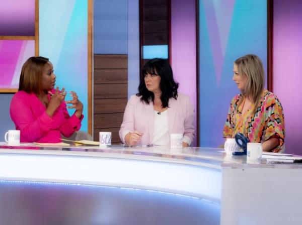Editorial use o<em></em>nly Mandatory Credit: Photo by Ken McKay/ITV/Shutterstock (13984802ac) Charlene White, Coleen Nolan, Faye Tozer 'Loose Women' TV show, London, UK - 26 Jun 2023